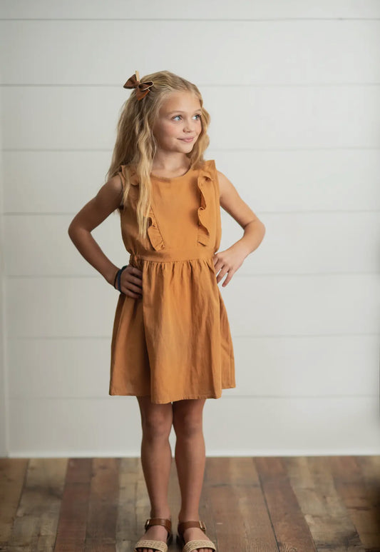 Camel sleeveless ruffle dress