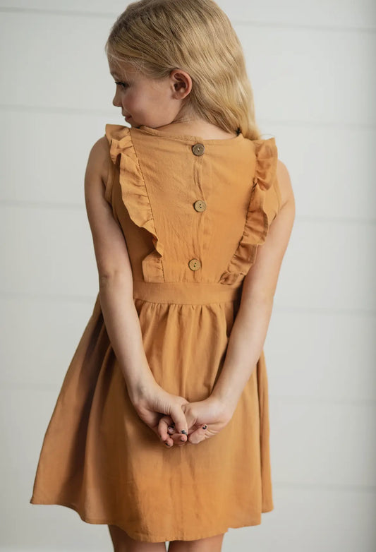 Camel sleeveless ruffle dress