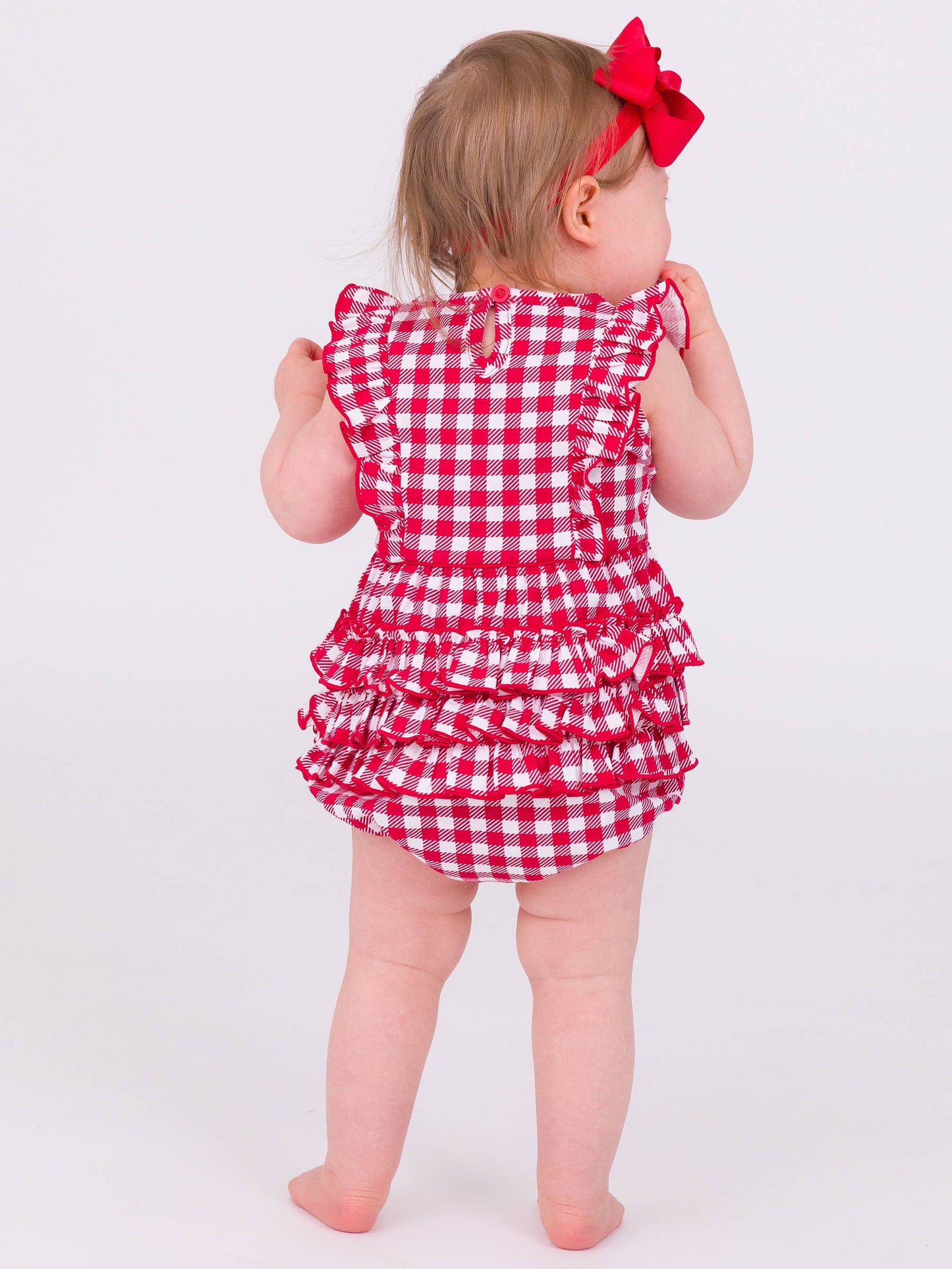 Red Gingham Knit Sleeveless Romper