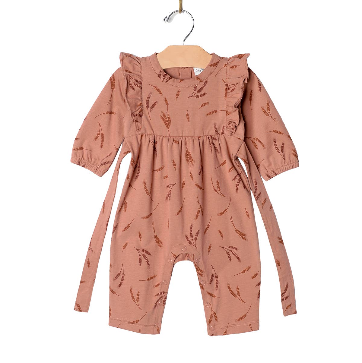 Flutter Sleeve Long Romper- Wheat