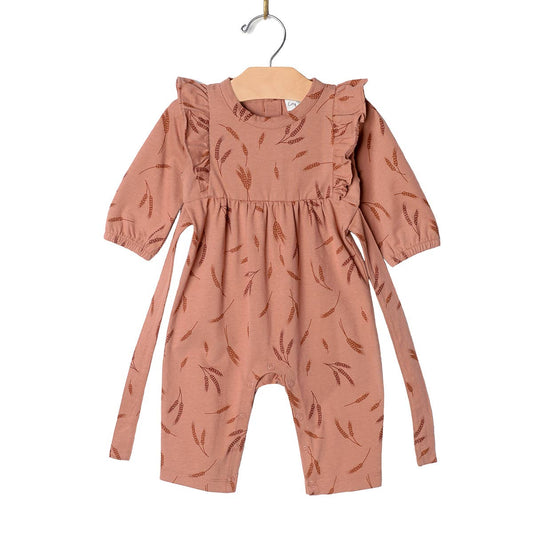 Flutter Sleeve Long Romper- Wheat
