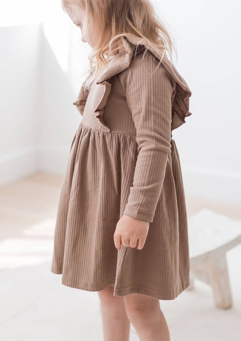 Ribbed Flutter Dress | Cappuccino