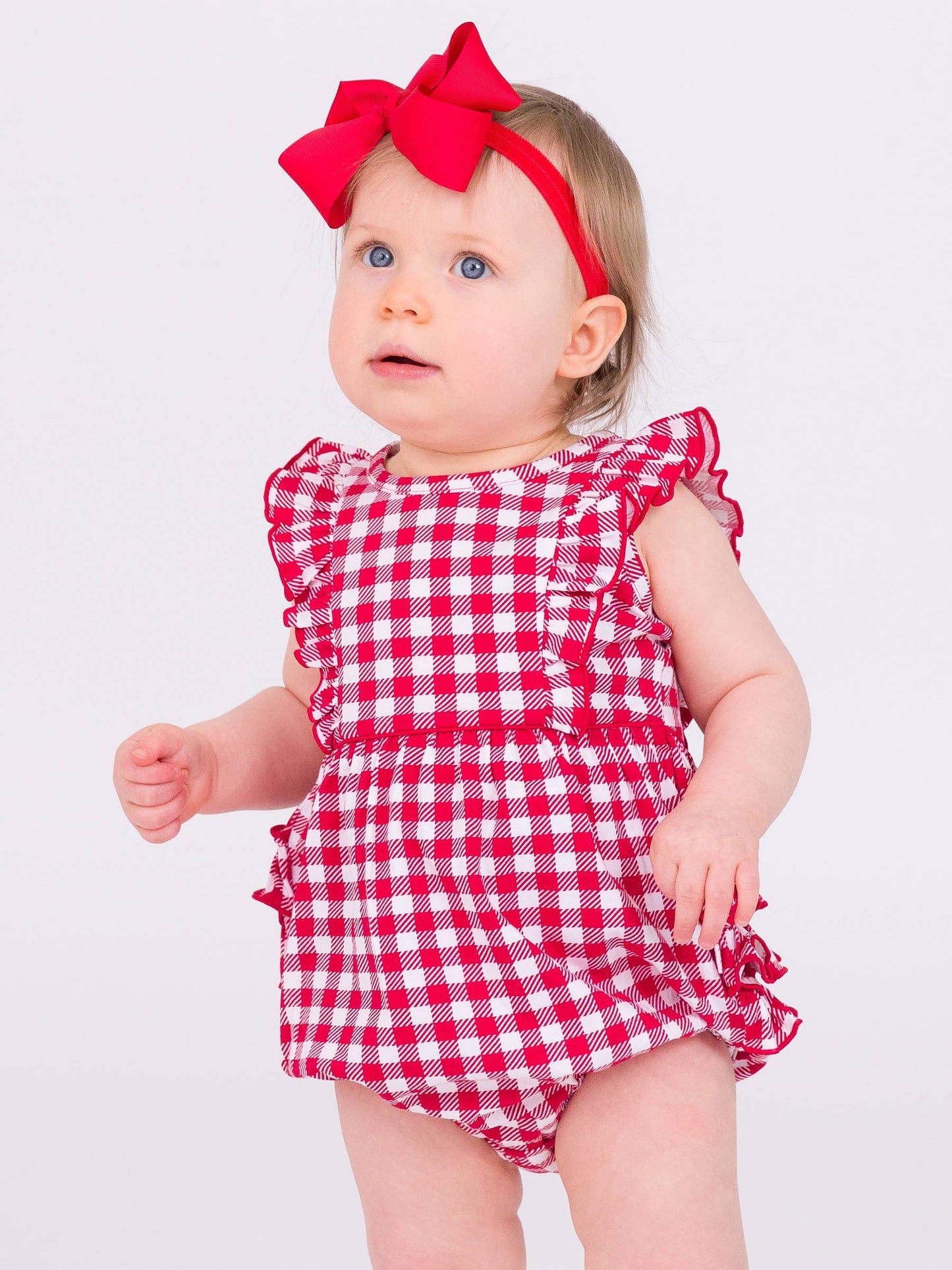Red Gingham Knit Sleeveless Romper