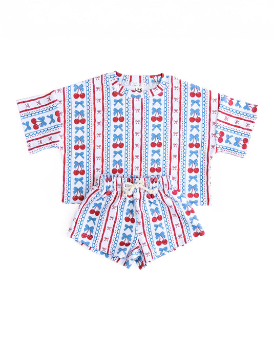 4th of July Shorts Set | Cherries & Stripes: 3T