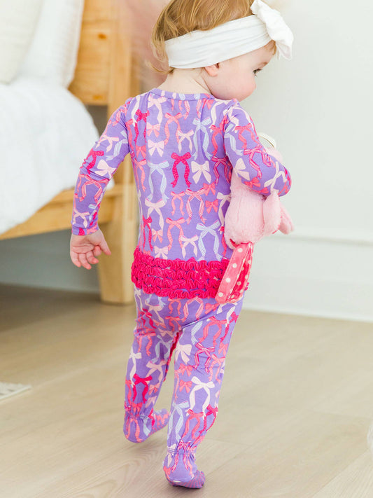 Rosy Ribbons Bamboo Footed sleeper