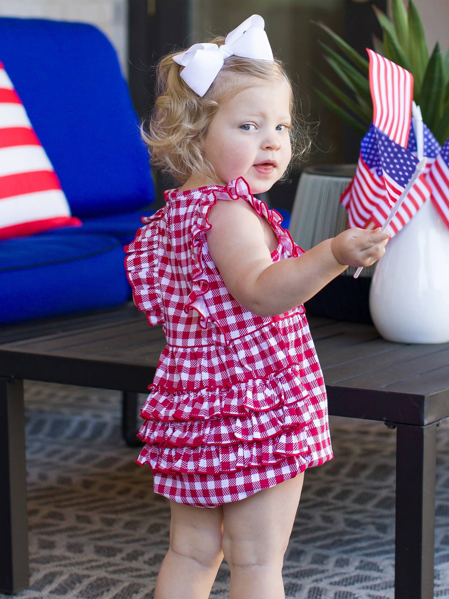 Red Gingham Knit Sleeveless Romper