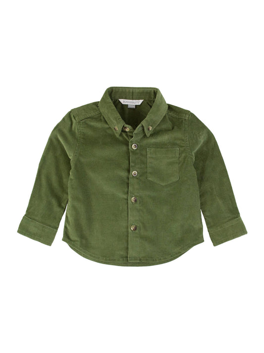 Corduroy Long Sleeve Button Down Shirt / Green