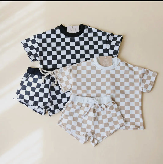 Checker Short Set - Tan