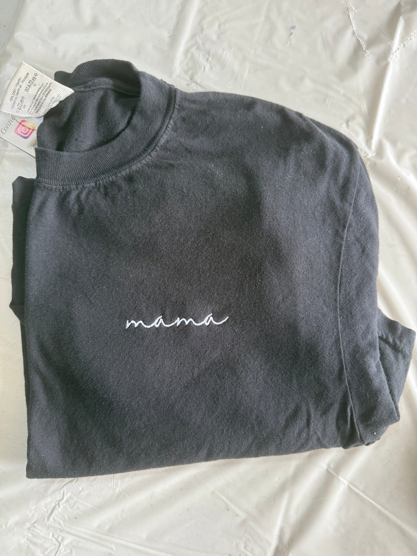 Black Dainty Mama Embroidered Tee