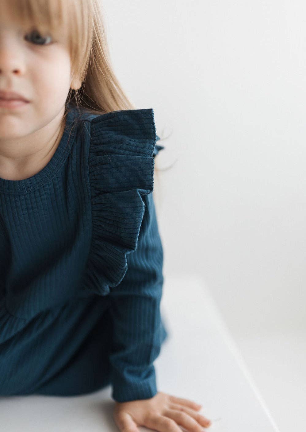 Ribbed Flutter Dress | Navy