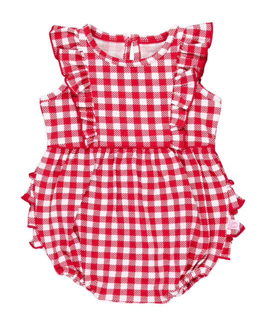 Red Gingham Knit Sleeveless Romper
