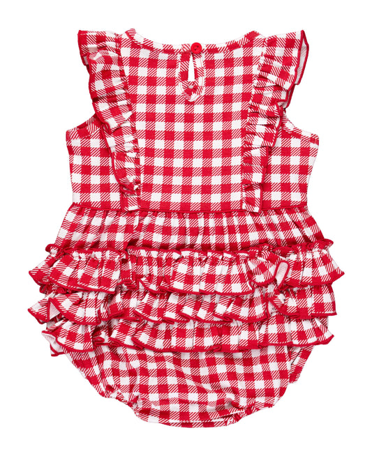 Red Gingham Knit Sleeveless Romper