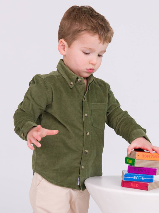 Corduroy Long Sleeve Button Down Shirt / Green
