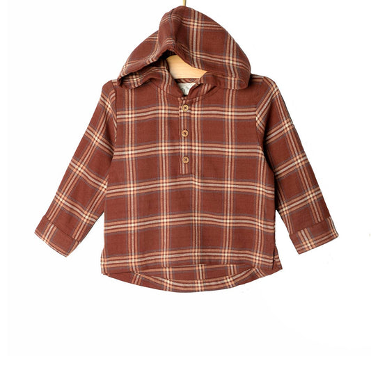 Hooded Henley Shirt Fall Rust