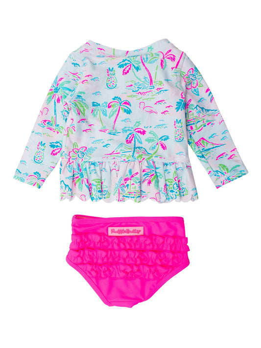 Tropical Resort Long Sleeve Rash Guard 2-Piece Swimsuit