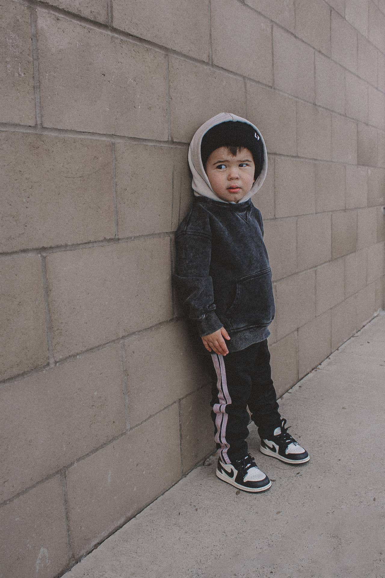 Black Acid Wash Crew-Neck Hoodie