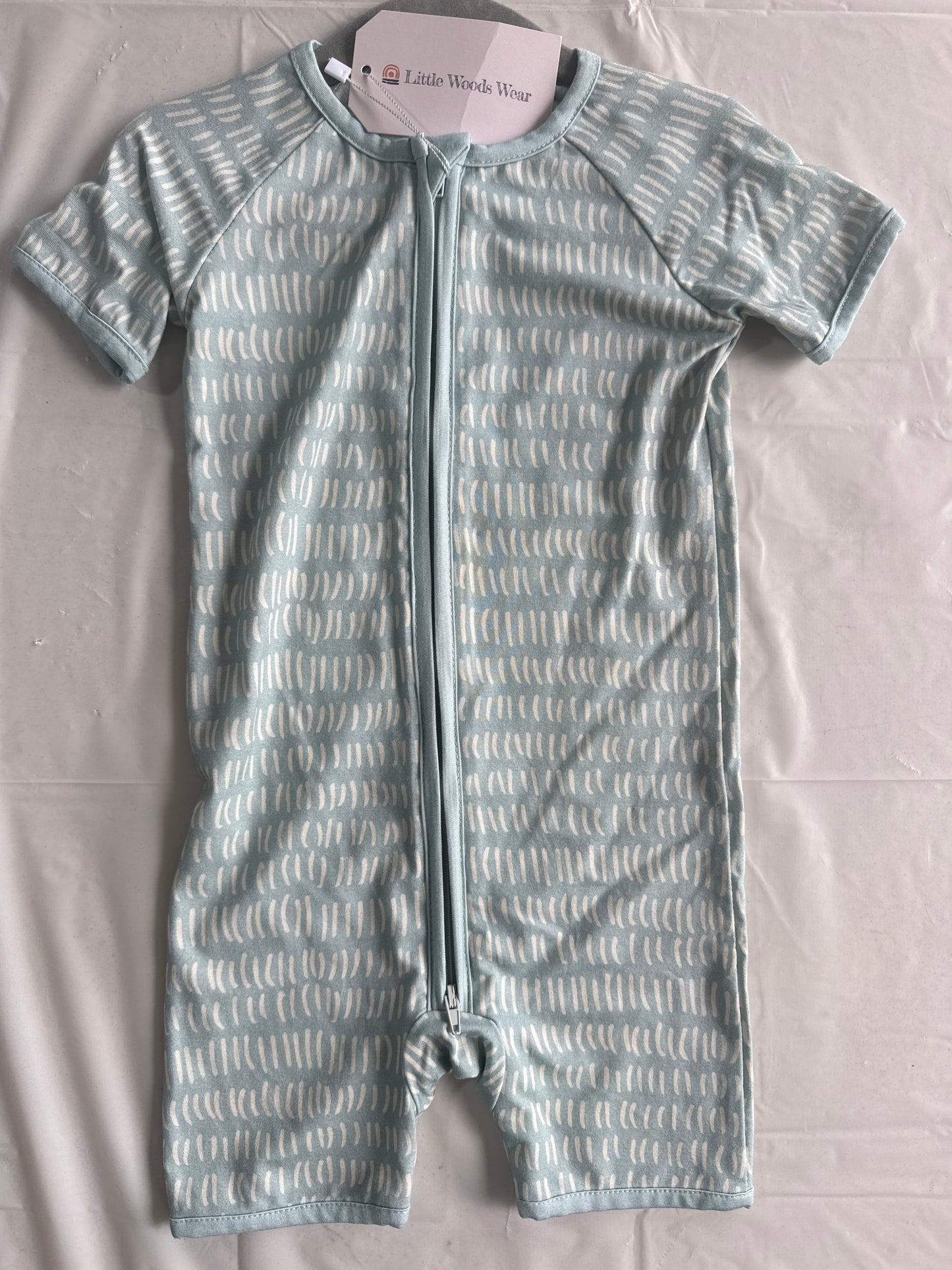Teal bamboo zip romper