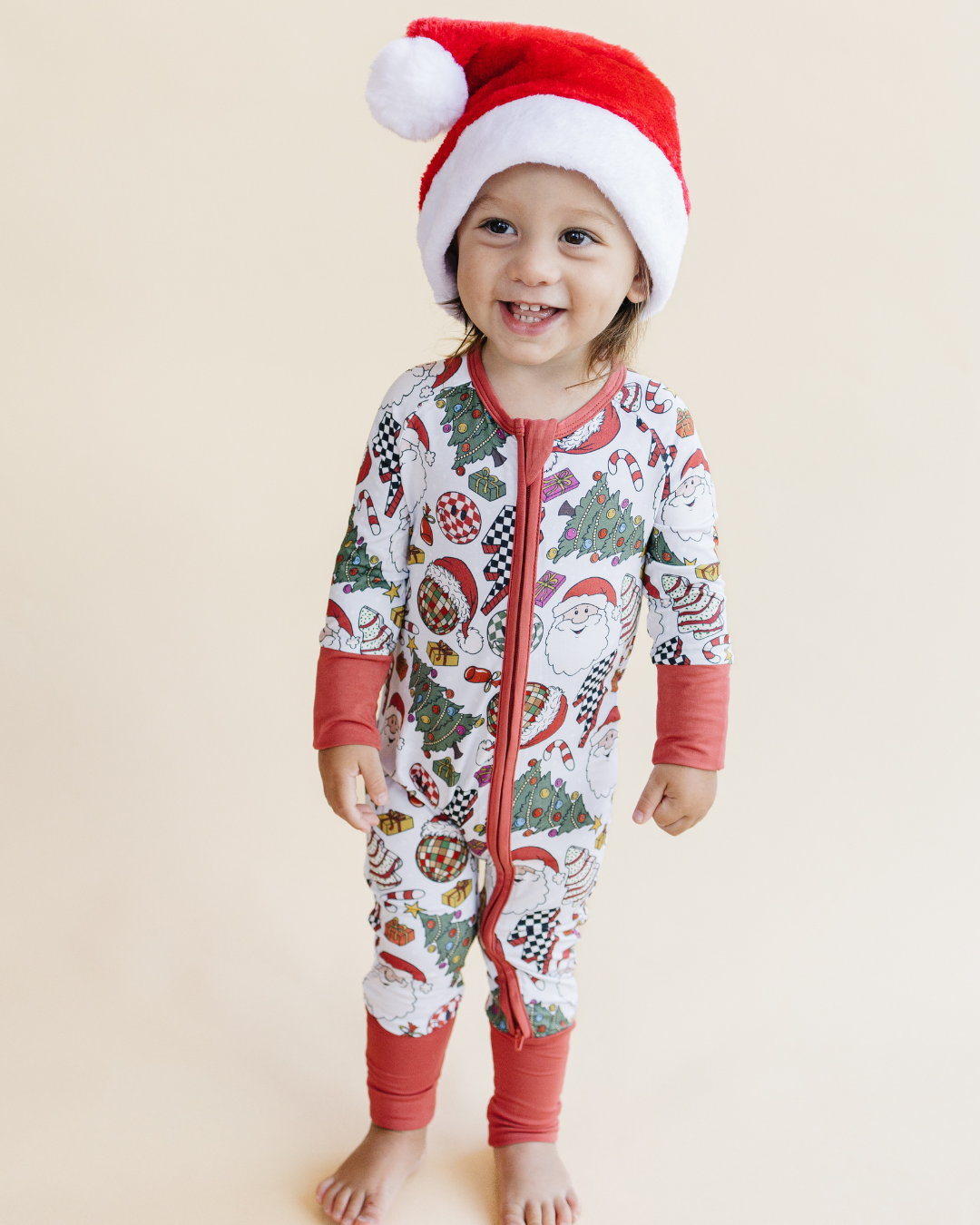 Bamboo Baby Clothing Zip Romper | Retro Christmas