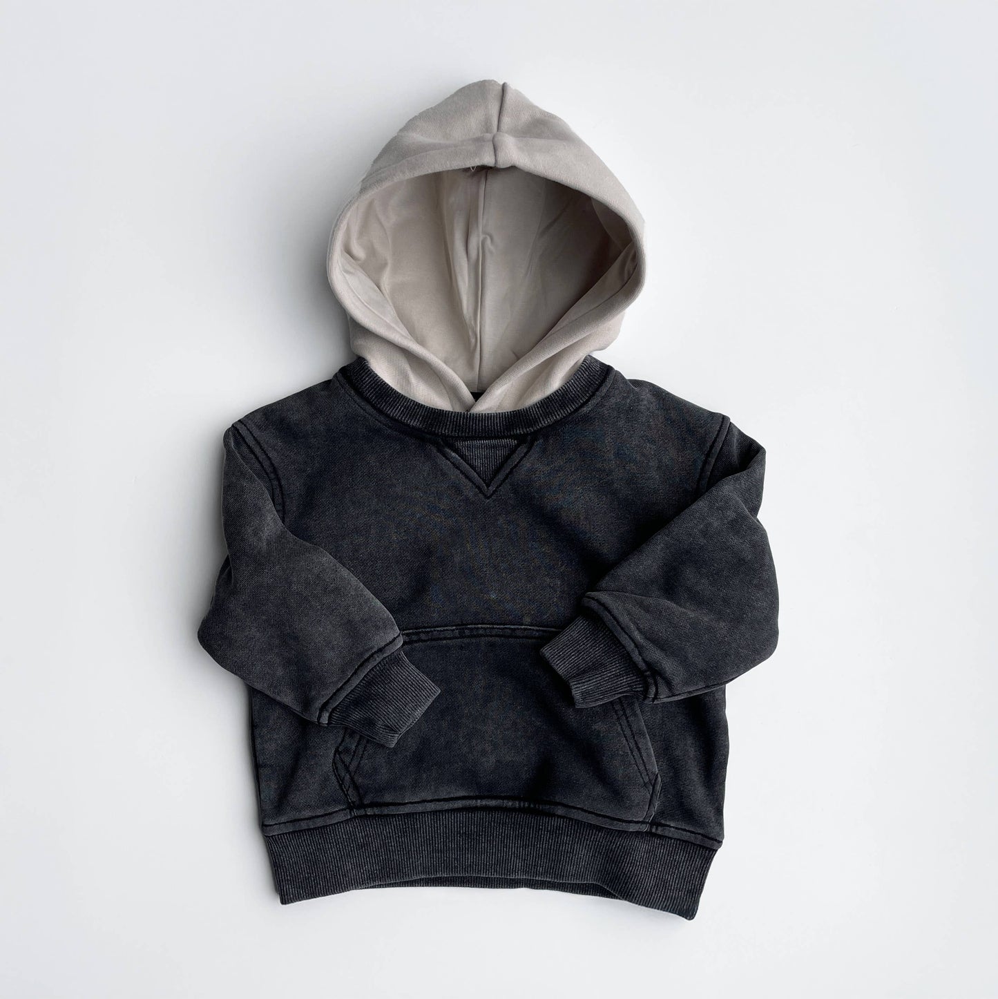 Black Acid Wash Crew-Neck Hoodie
