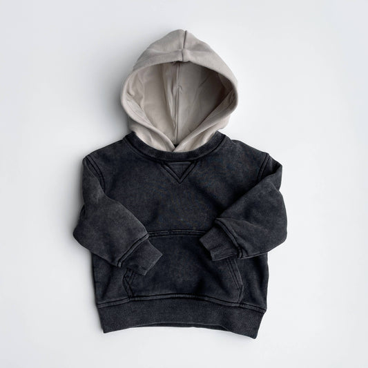 Black Acid Wash Crew-Neck Hoodie