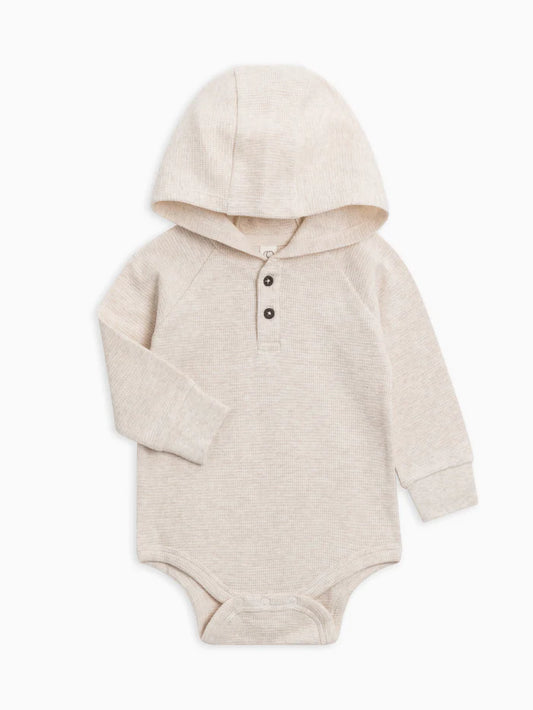 Waffle Knit Hooded Bodysuit - Oat