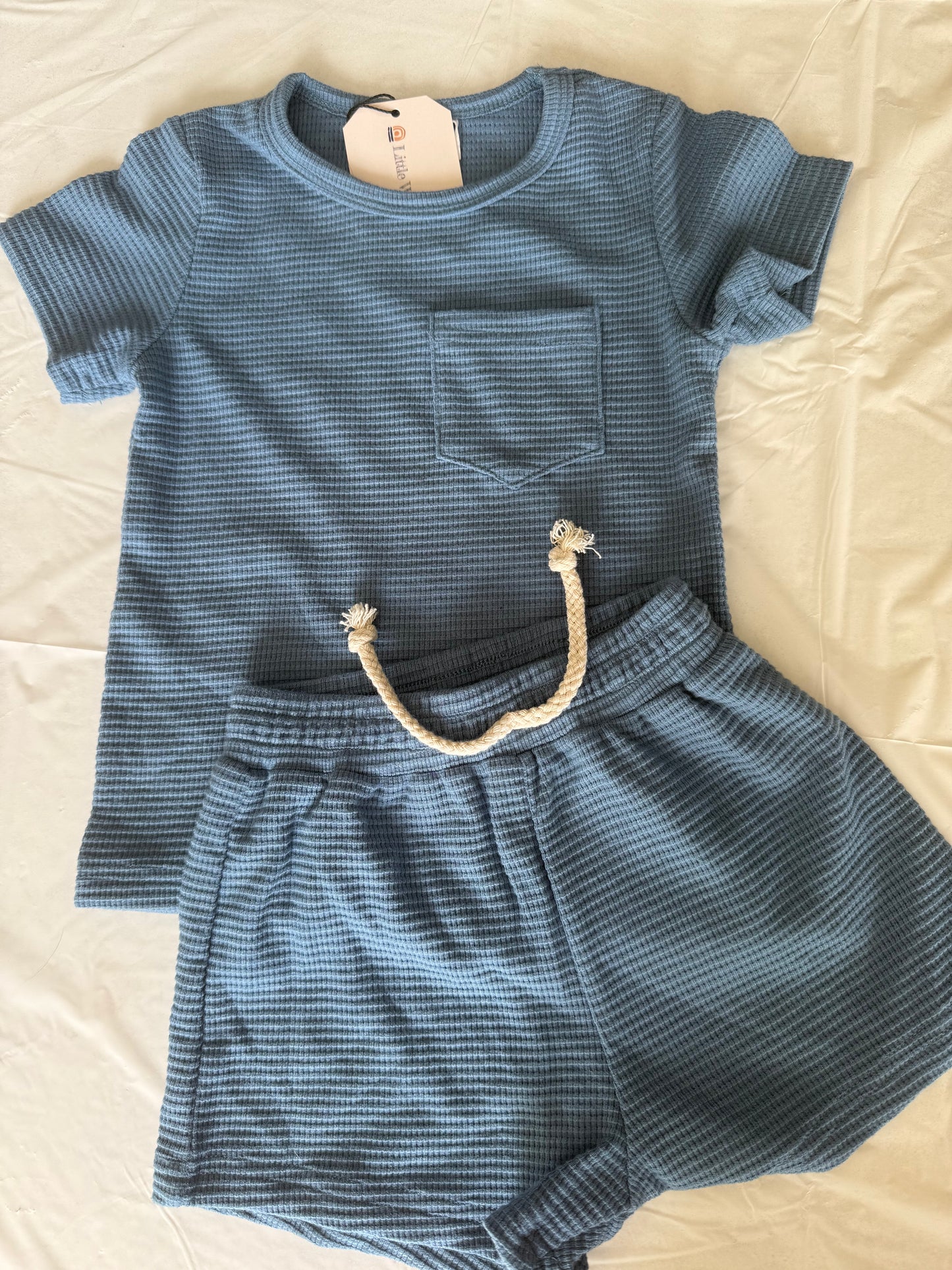 Waffle Short Sleeve Set - Blue