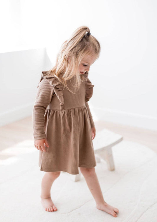 Ribbed Flutter Dress | Cappuccino