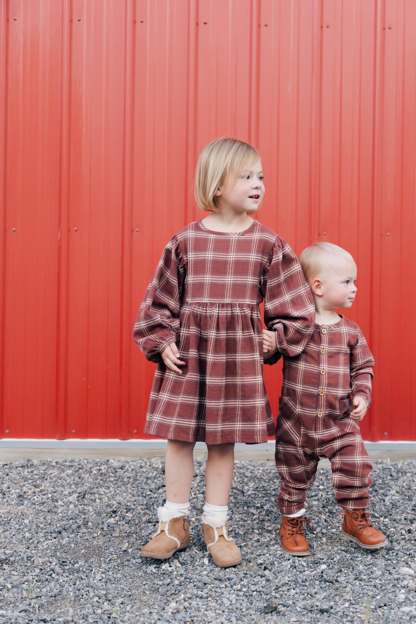 Puff Sleeve Dress- Rust Flannel