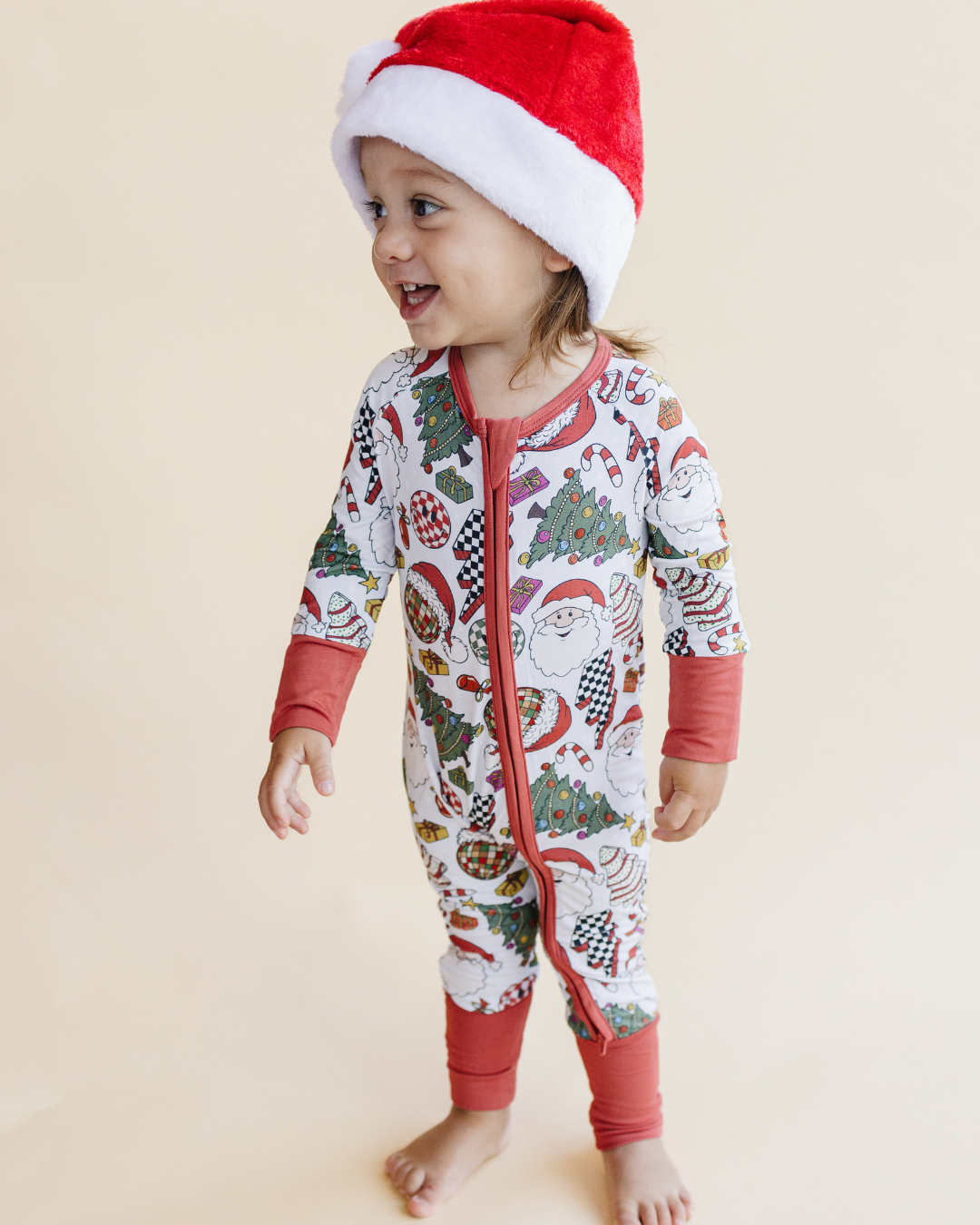 Bamboo Baby Clothing Zip Romper | Retro Christmas