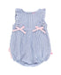 Baby Girls Blue Seersucker Classic Ruffle Bubble Romper: Blue / 0-3m