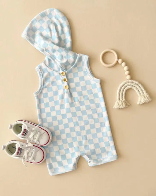 Hooded Checked Shorty Romper