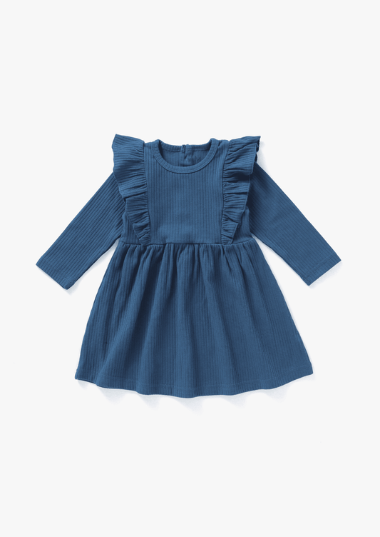 Ribbed Flutter Dress | Navy