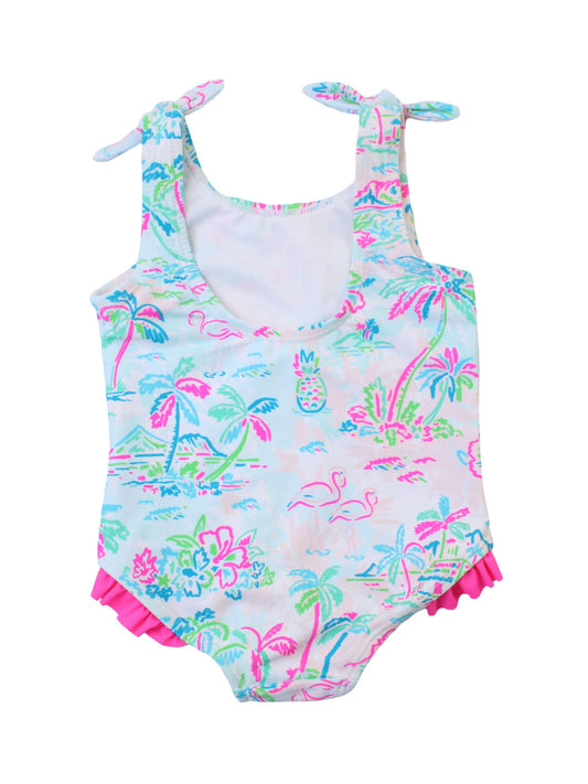 Girls Tropical Resort Tie Shoulder One Piece