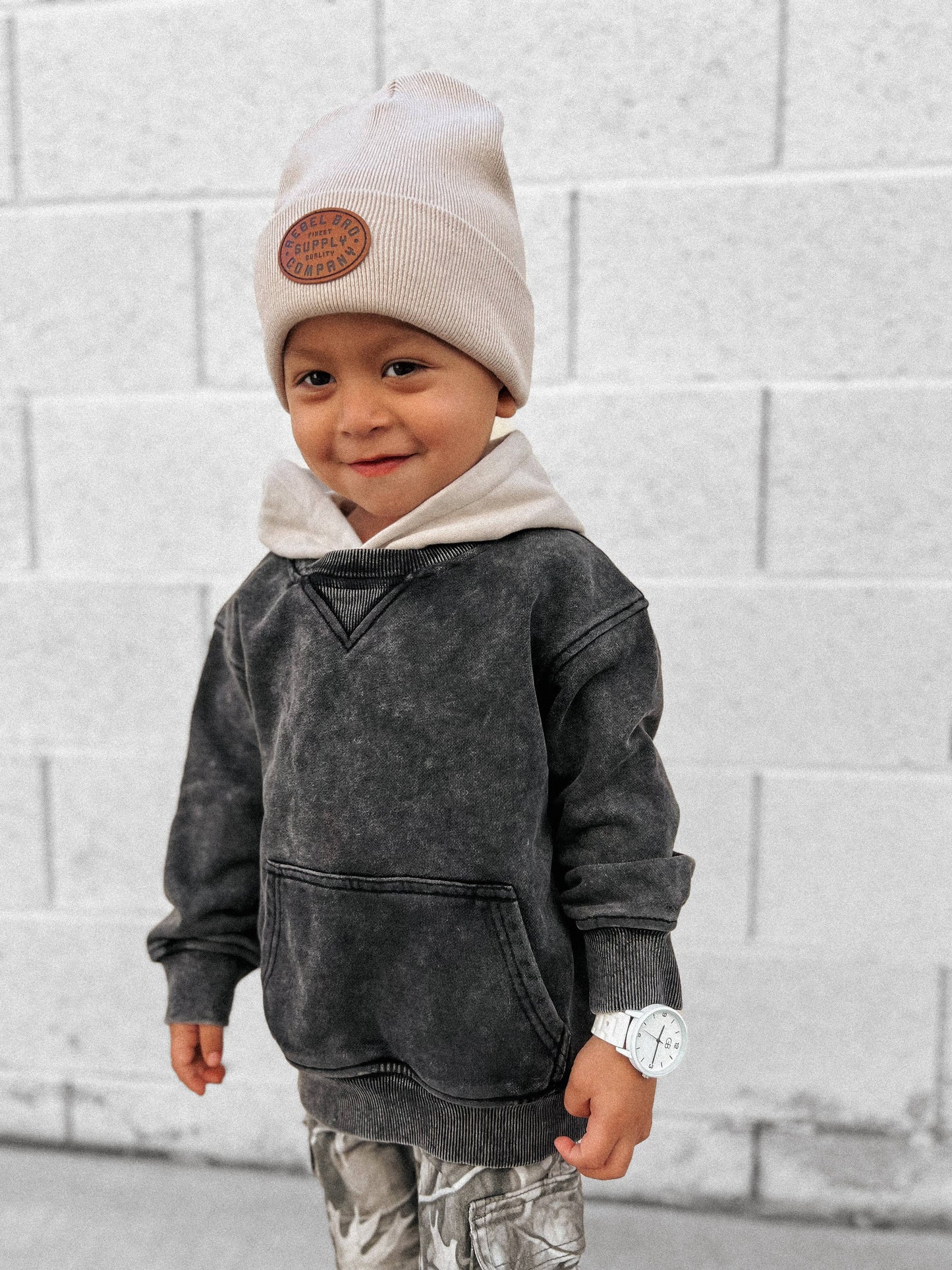 Black Acid Wash Crew-Neck Hoodie